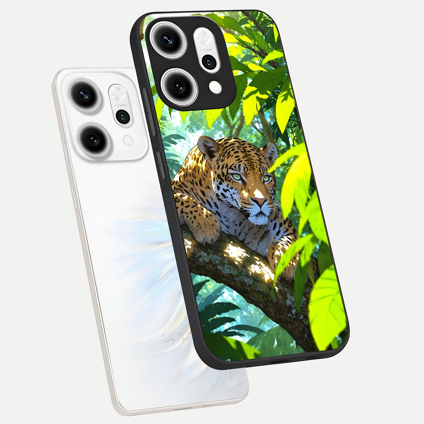  Leopard in Jungle phone case For Oppo Reno 14 Pro showing premium glass back cover with detailed artwork