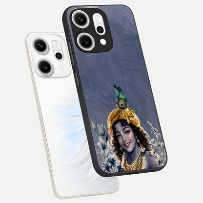  Lord Krishna phone case For Oppo Reno 14 Pro showing premium glass back cover with detailed artwork