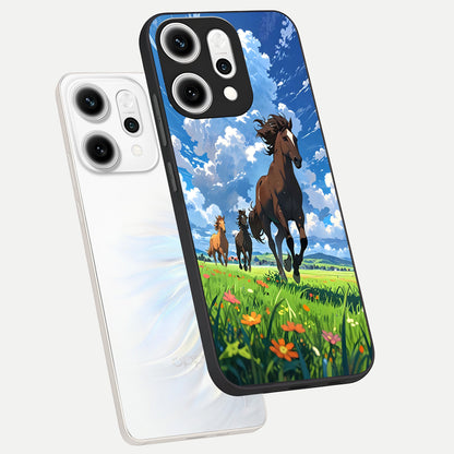  Majestic Horses Galloping phone case For Oppo Reno 14 Pro showing premium glass back cover with detailed artwork