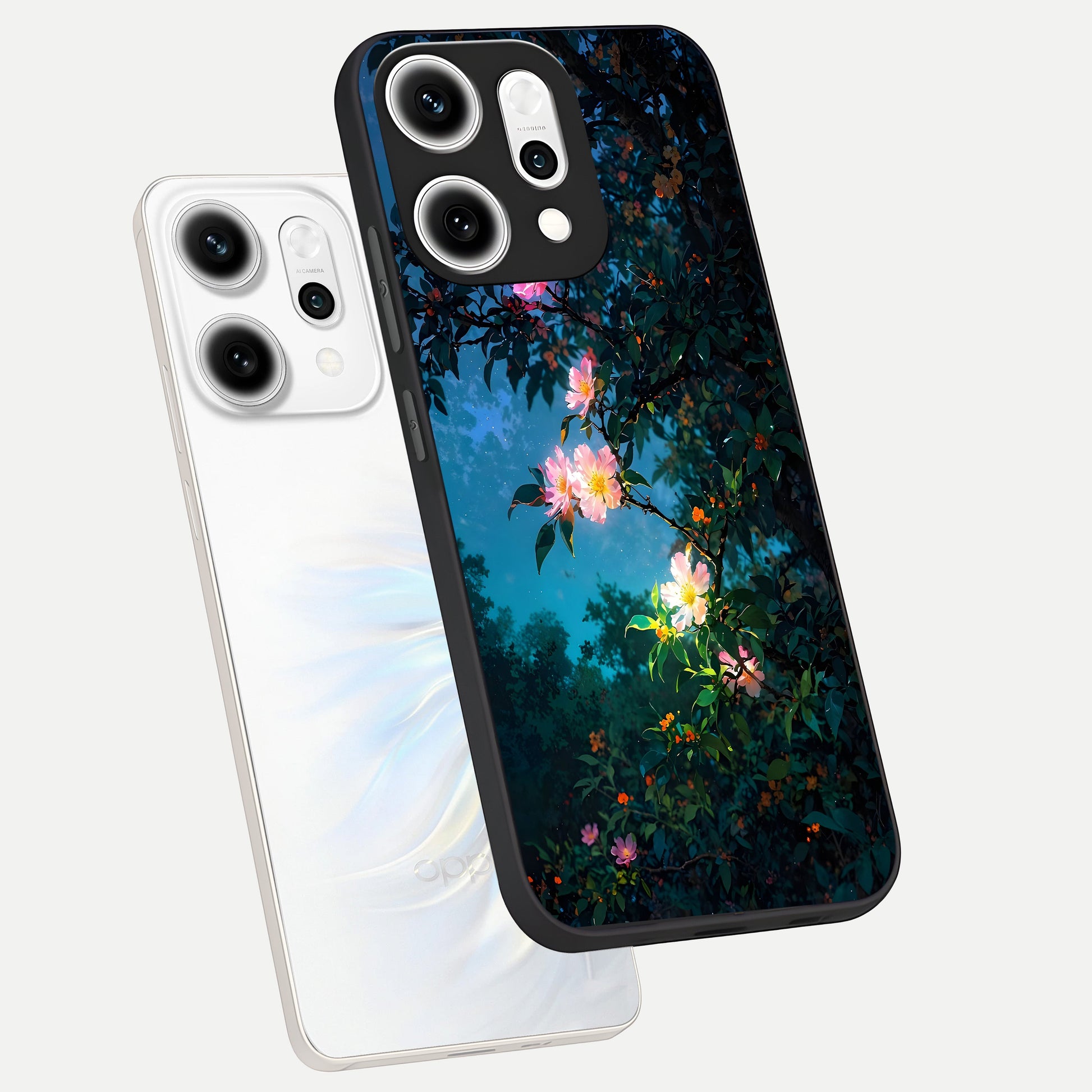  Midnight Bloom Glow phone case For Oppo Reno 14 Pro showing premium glass back cover with detailed artwork