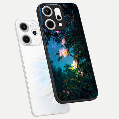  Midnight Bloom Glow phone case For Oppo Reno 14 Pro showing premium glass back cover with detailed artwork