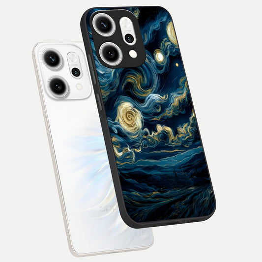 Midnight Sky Whirl phone case For Oppo Reno 14 Pro showing premium glass back cover with detailed artwork
