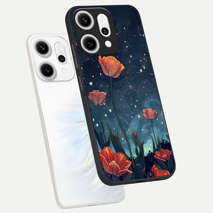  Midnight Tulip Glow phone case For Oppo Reno 14 Pro showing premium glass back cover with detailed artwork