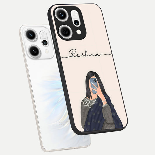  Mirror Mood Muse With Custom Name phone case For Oppo Reno 14 Pro showing premium glass back cover with detailed artwork