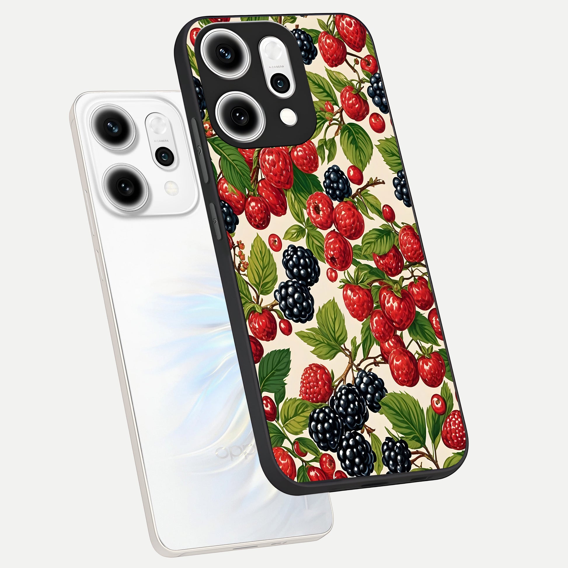  Mixed Berry Collage phone case For Oppo Reno 14 Pro showing premium glass back cover with detailed artwork