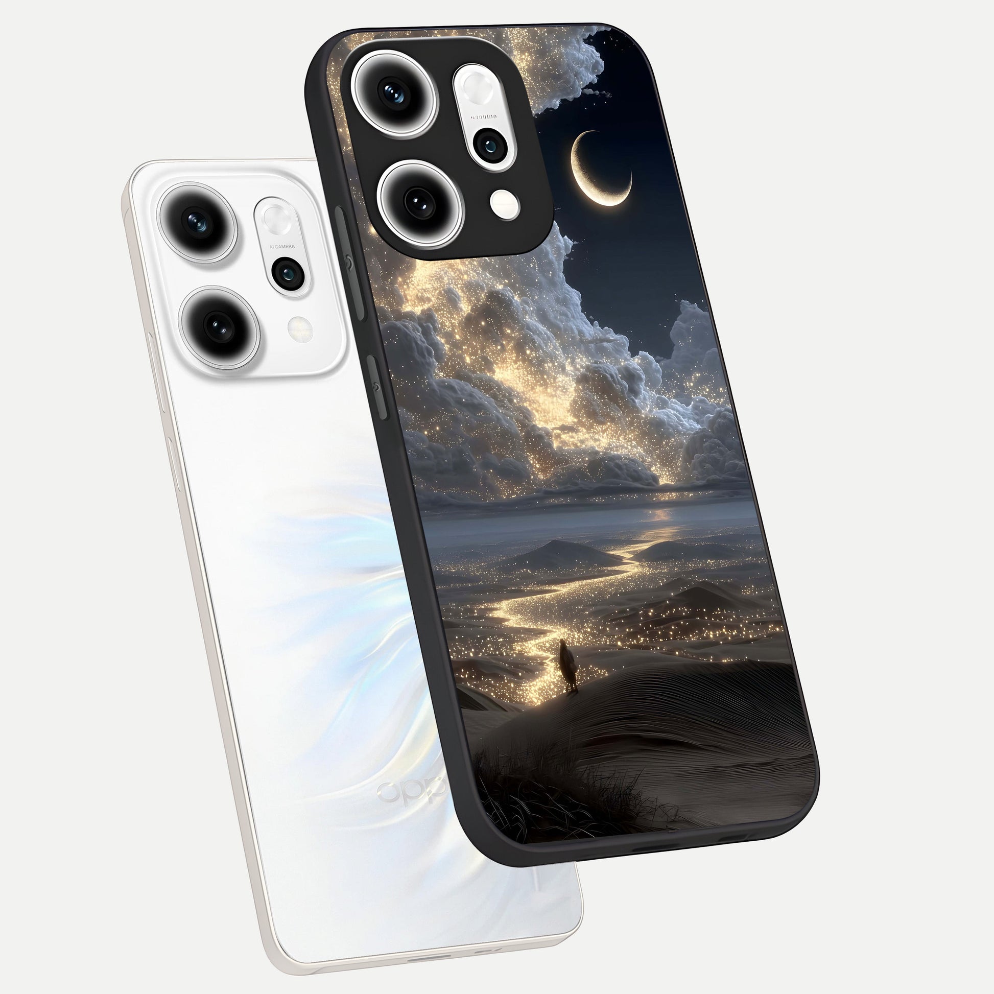  Moonlight Spark Path phone case For Oppo Reno 14 Pro showing premium glass back cover with detailed artwork