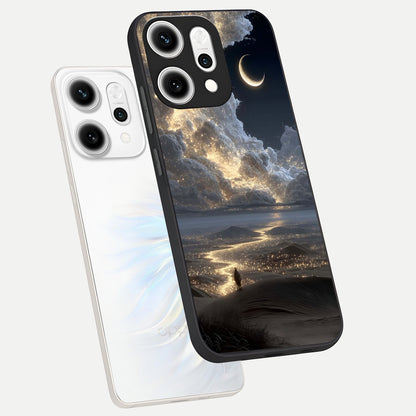  Moonlight Spark Path phone case For Oppo Reno 14 Pro showing premium glass back cover with detailed artwork
