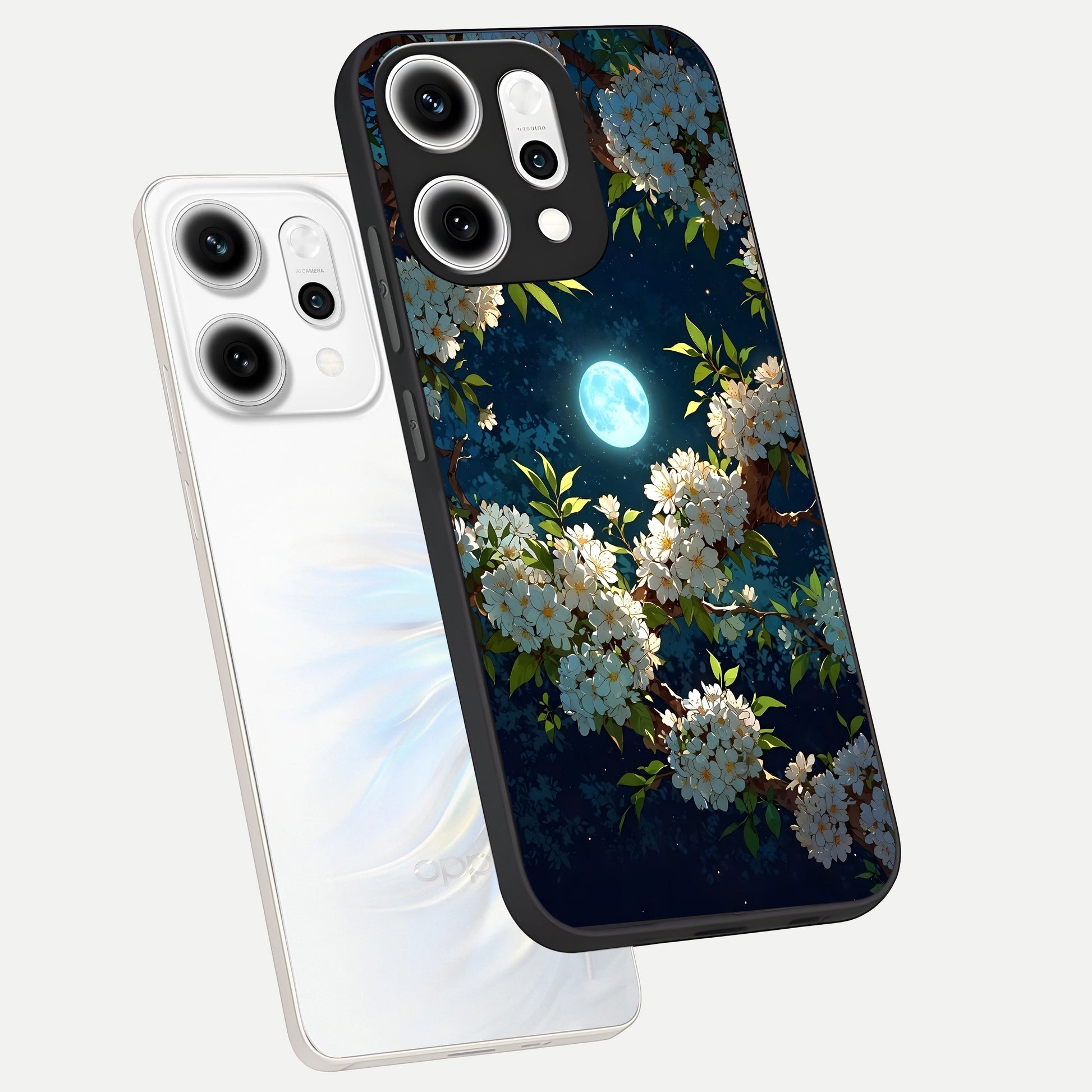  Moonlit Blossom Dream phone case For Oppo Reno 14 Pro showing premium glass back cover with detailed artwork