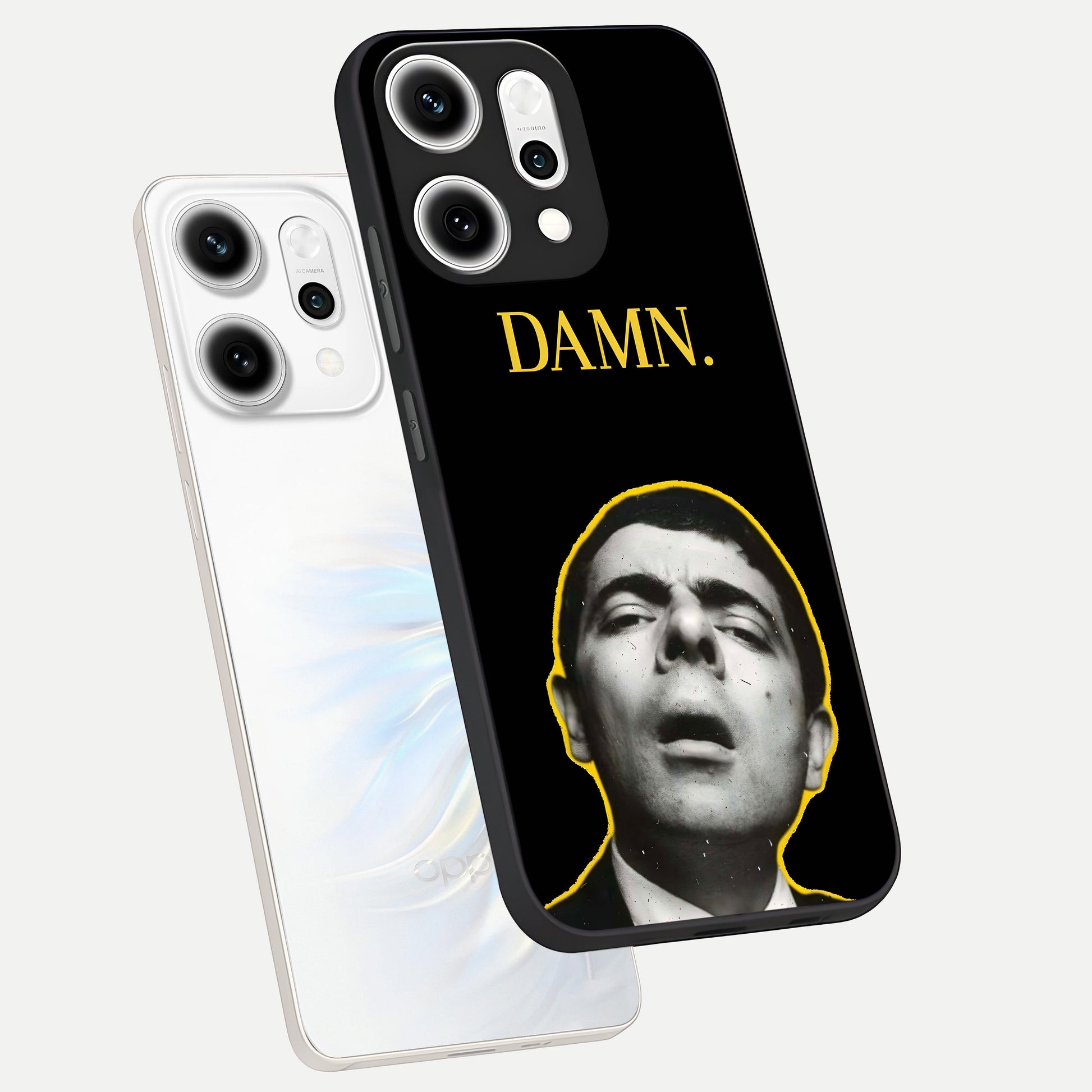  Mr Bean Damn phone case For Oppo Reno 14 Pro showing premium glass back cover with detailed artwork