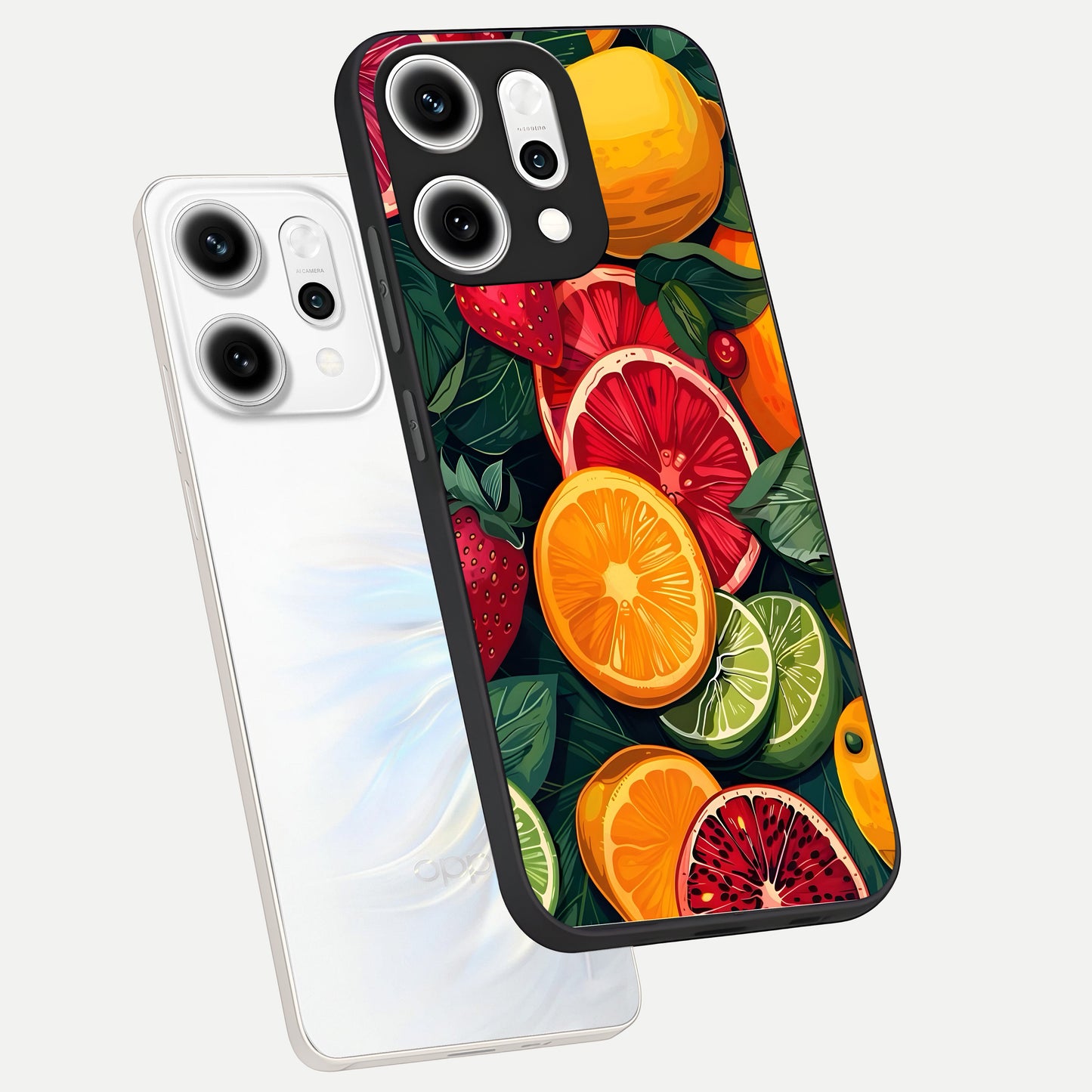  Multiple Fruits phone case For Oppo Reno 14 Pro showing premium glass back cover with detailed artwork