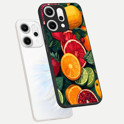  Multiple Fruits phone case For Oppo Reno 14 Pro showing premium glass back cover with detailed artwork