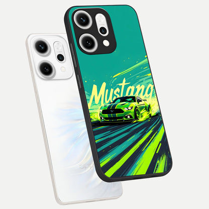  Mustang Bang phone case For Oppo Reno 14 Pro showing premium glass back cover with detailed artwork