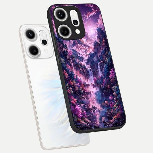  Mystic Cascade Peaks phone case For Oppo Reno 14 Pro showing premium glass back cover with detailed artwork
