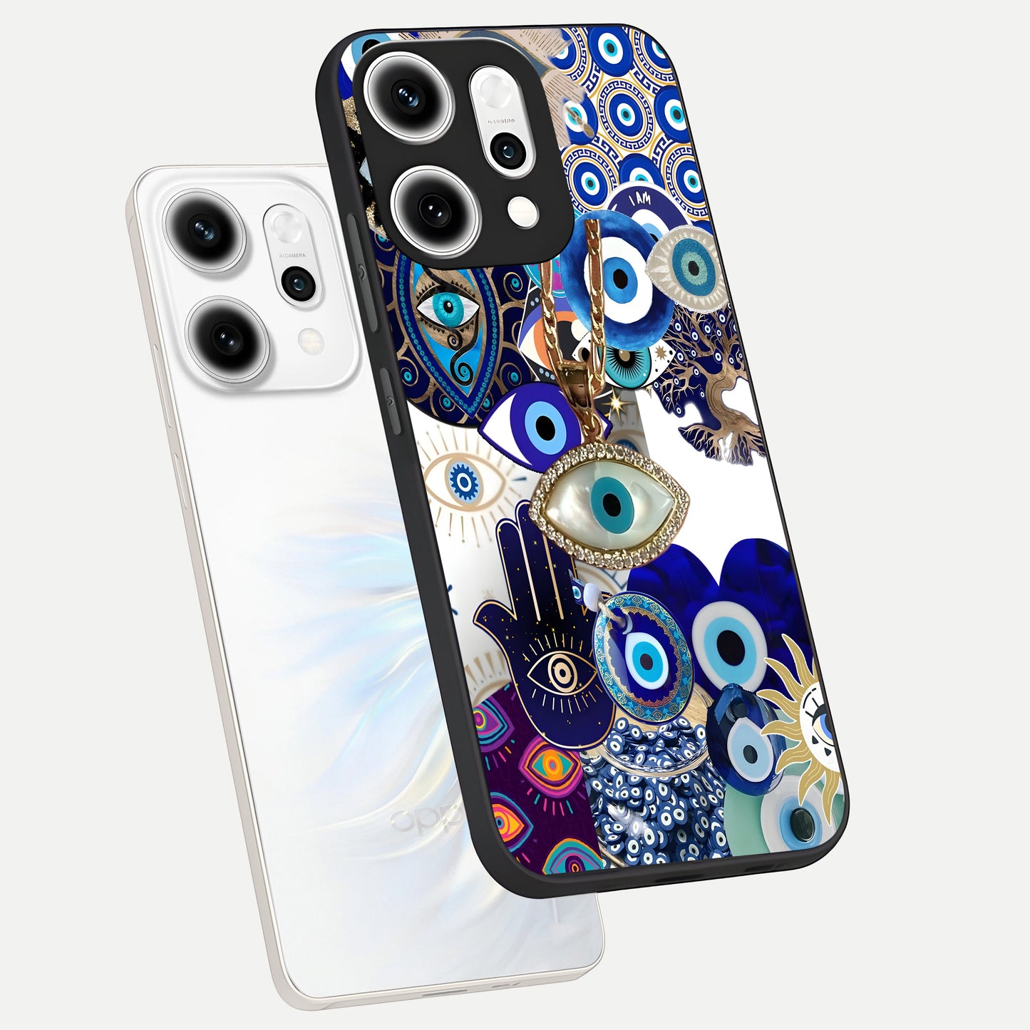  Mystic Charm Eye phone case For Oppo Reno 14 Pro showing premium glass back cover with detailed artwork