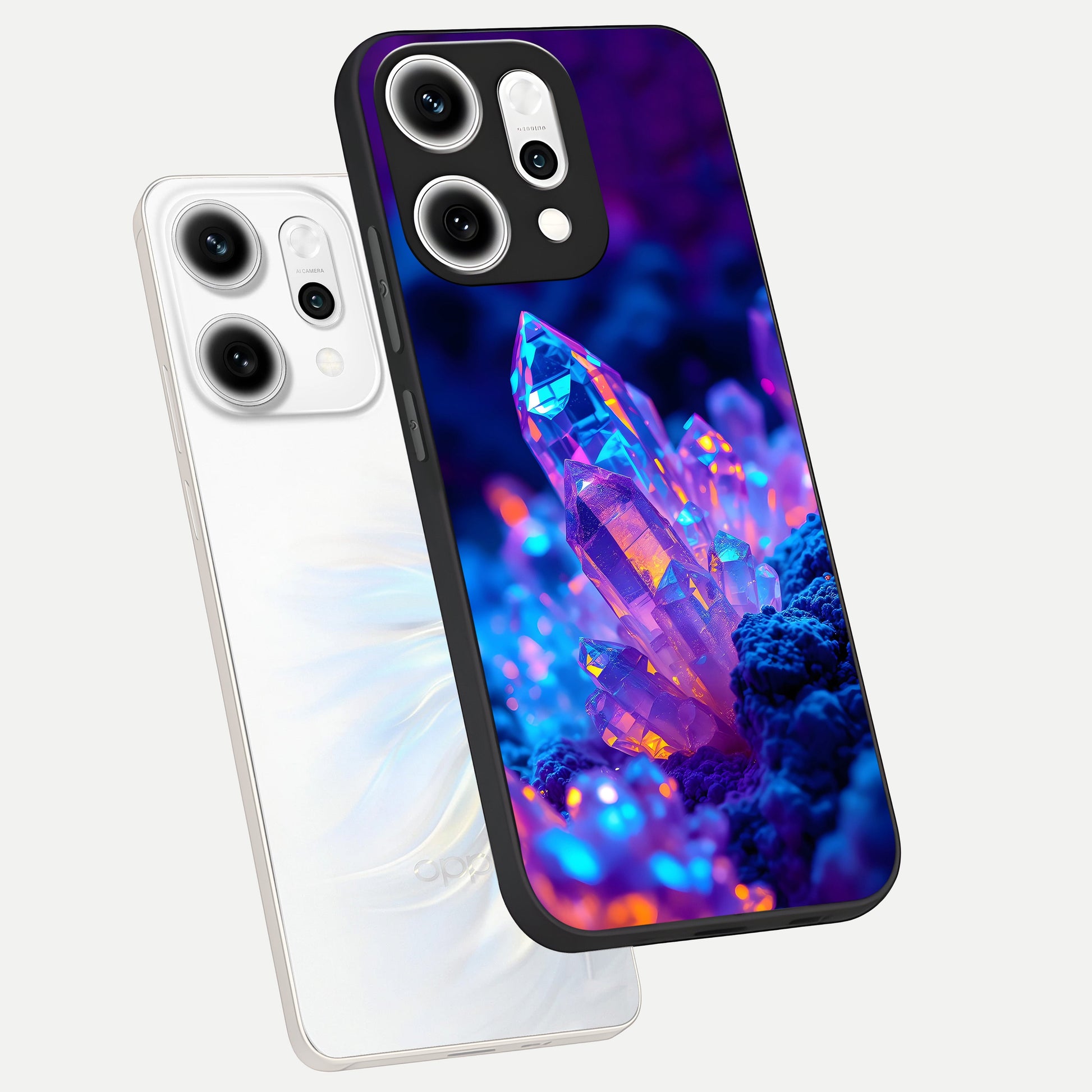 Neon Aura Shards phone case For Oppo Reno 14 Pro showing premium glass back cover with detailed artwork