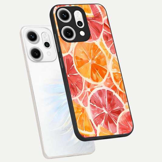  Orange Fruits Pattern phone case For Oppo Reno 14 Pro showing premium glass back cover with detailed artwork