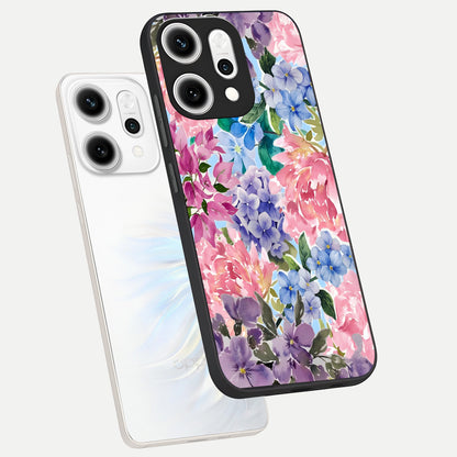  Pastel Floral Mix phone case For Oppo Reno 14 Pro showing premium glass back cover with detailed artwork
