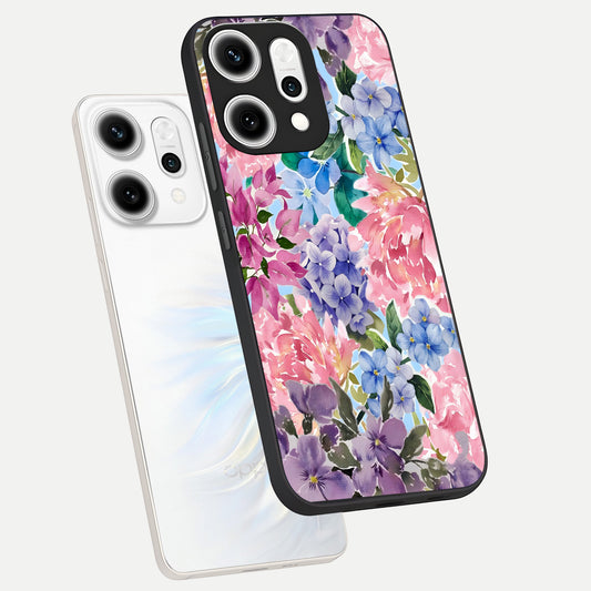  Pastel Floral Mix phone case For Oppo Reno 14 Pro showing premium glass back cover with detailed artwork