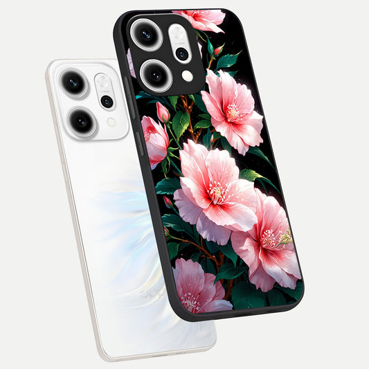  Peach Flower phone case For Oppo Reno 14 Pro showing premium glass back cover with detailed artwork