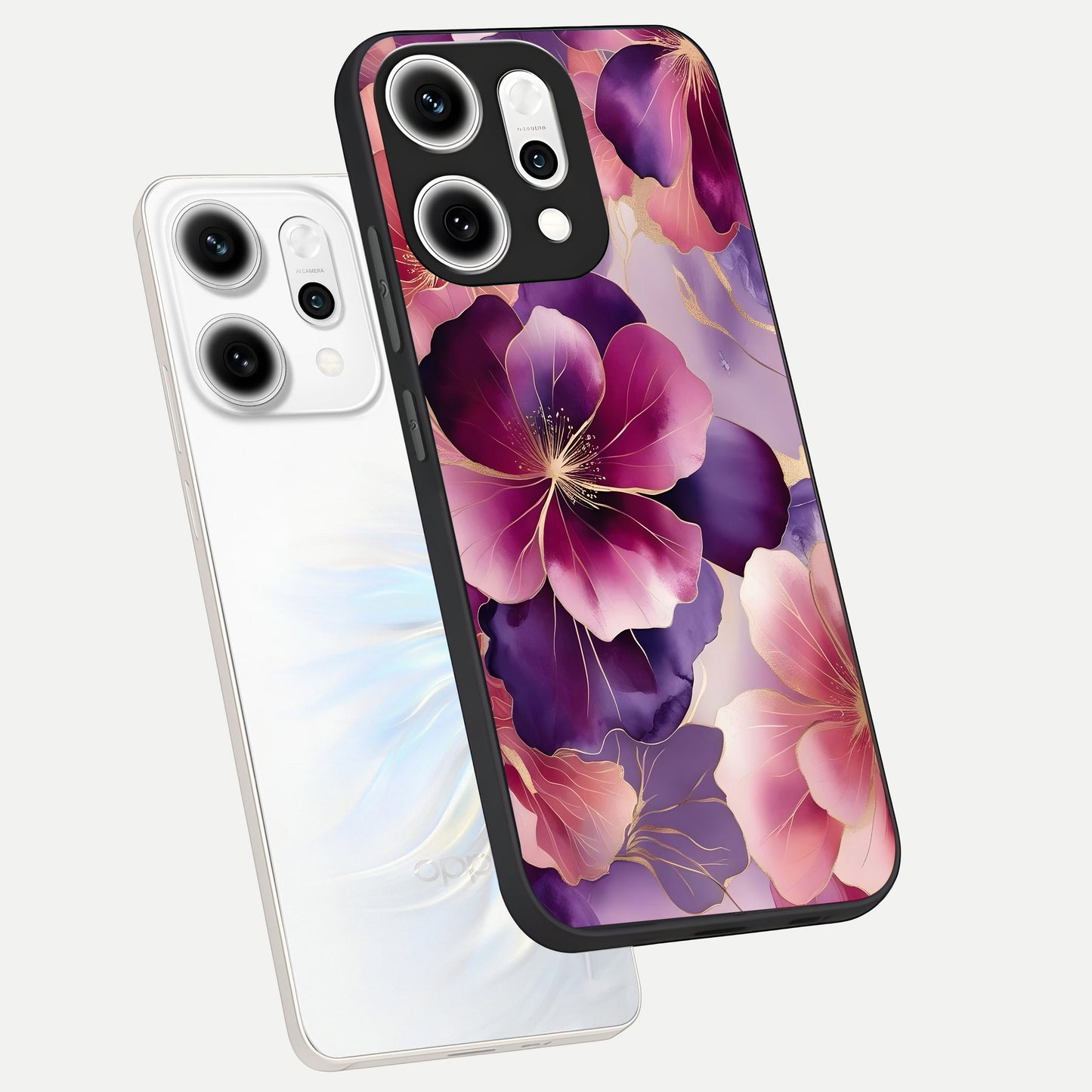  Pink Bouquet Florals phone case For Oppo Reno 14 Pro showing premium glass back cover with detailed artwork