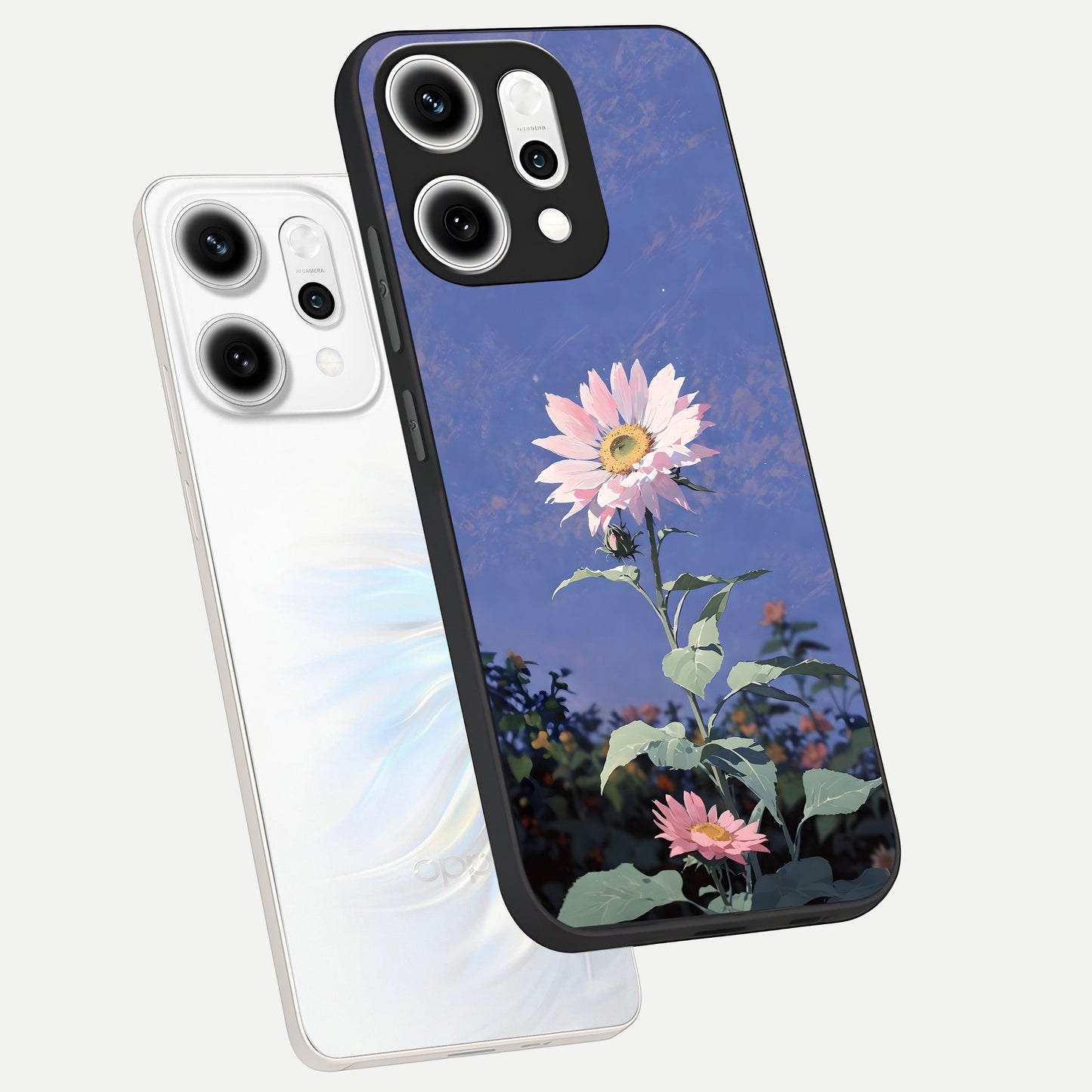 Pink Shells Outline phone case For Oppo Reno 14 Pro showing premium glass back cover with detailed artwork