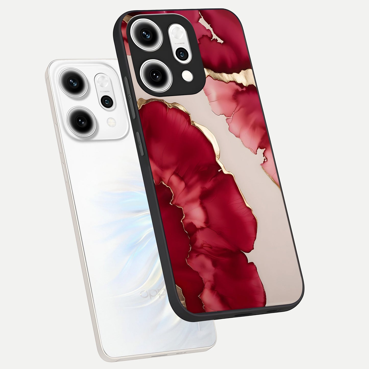  Pink And White Marble phone case For Oppo Reno 14 Pro showing premium glass back cover with detailed artwork