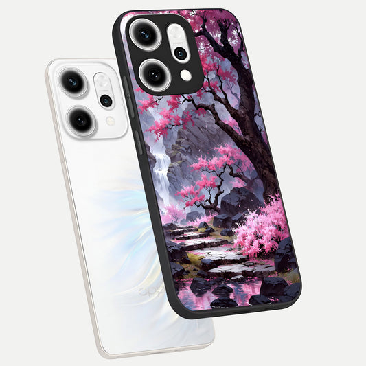  Pink Sunflower Glow phone case For Oppo Reno 14 Pro showing premium glass back cover with detailed artwork