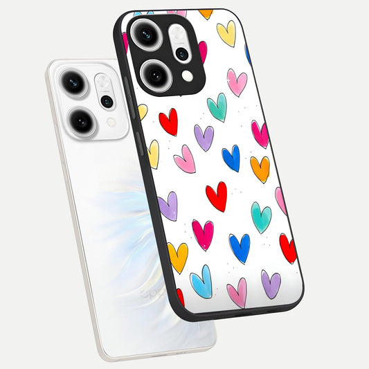  Playful Love Doodles phone case For Oppo Reno 14 Pro showing premium glass back cover with detailed artwork