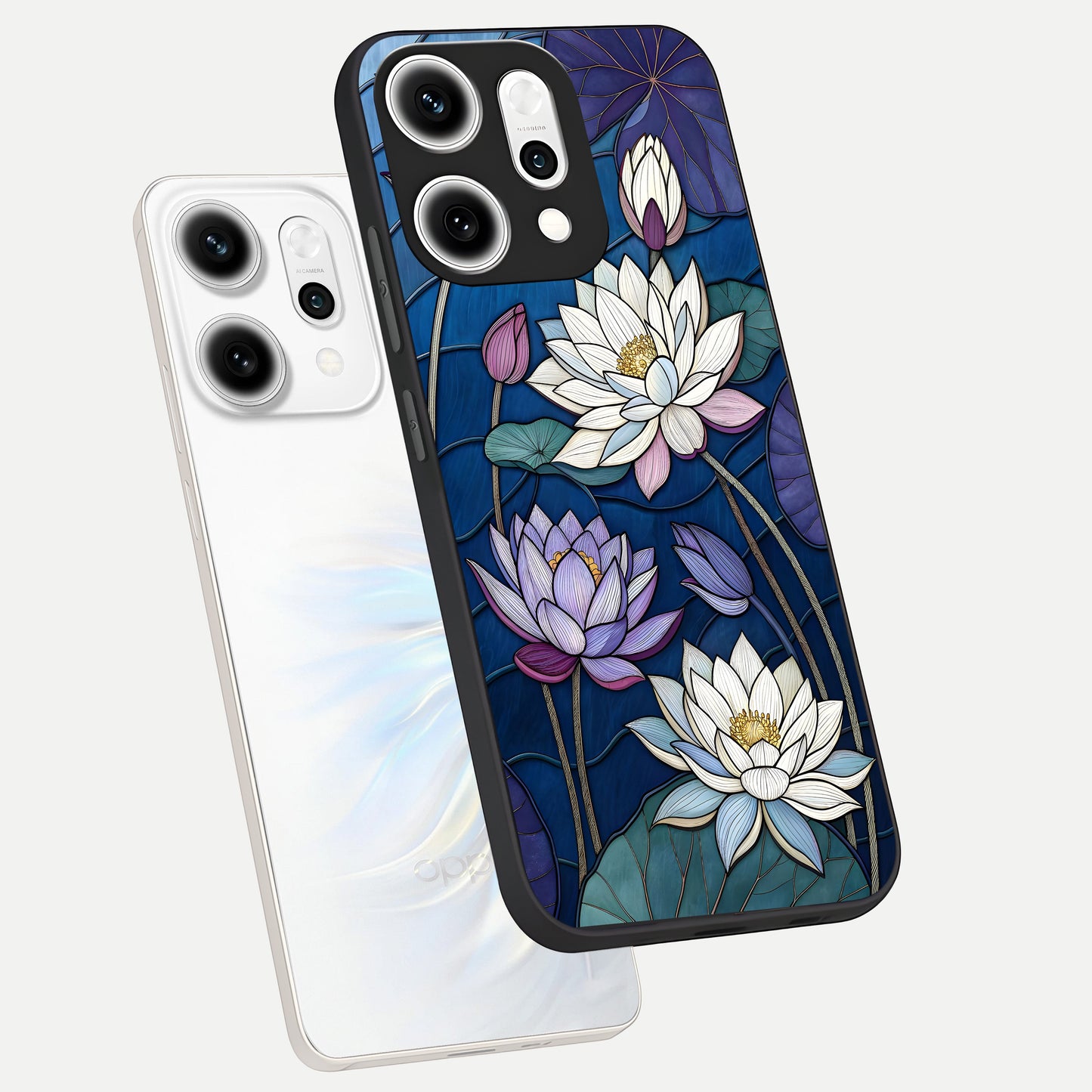  Purple Lotus Stained phone case For Oppo Reno 14 Pro showing premium glass back cover with detailed artwork