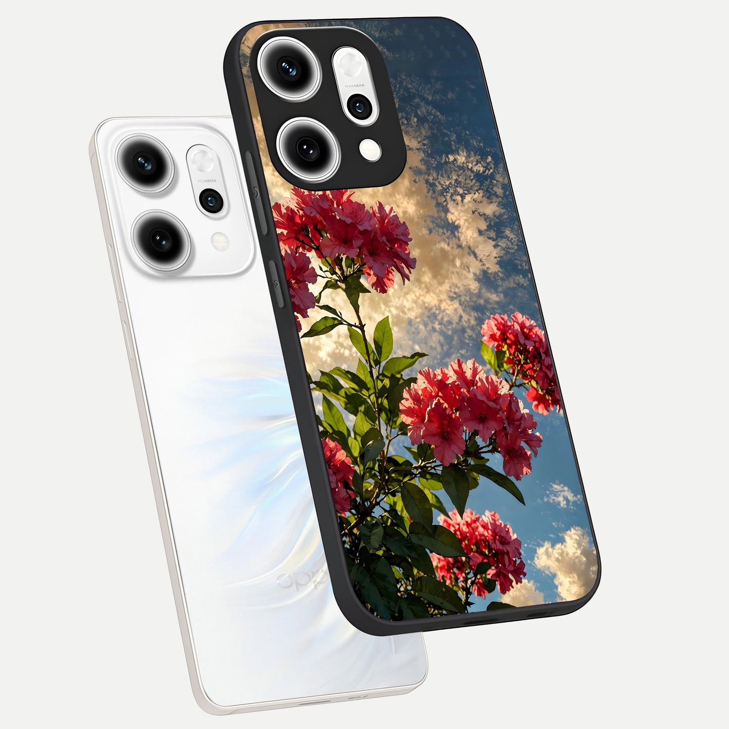  Red Bloom Skies phone case For Oppo Reno 14 Pro showing premium glass back cover with detailed artwork