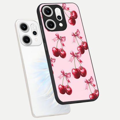  Red Cherries Pattern phone case For Oppo Reno 14 Pro showing premium glass back cover with detailed artwork