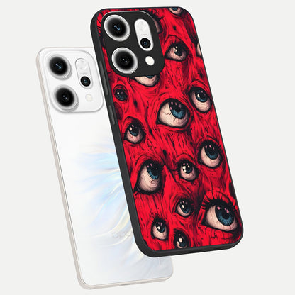  Red Eyes Pattern phone case For Oppo Reno 14 Pro showing premium glass back cover with detailed artwork
