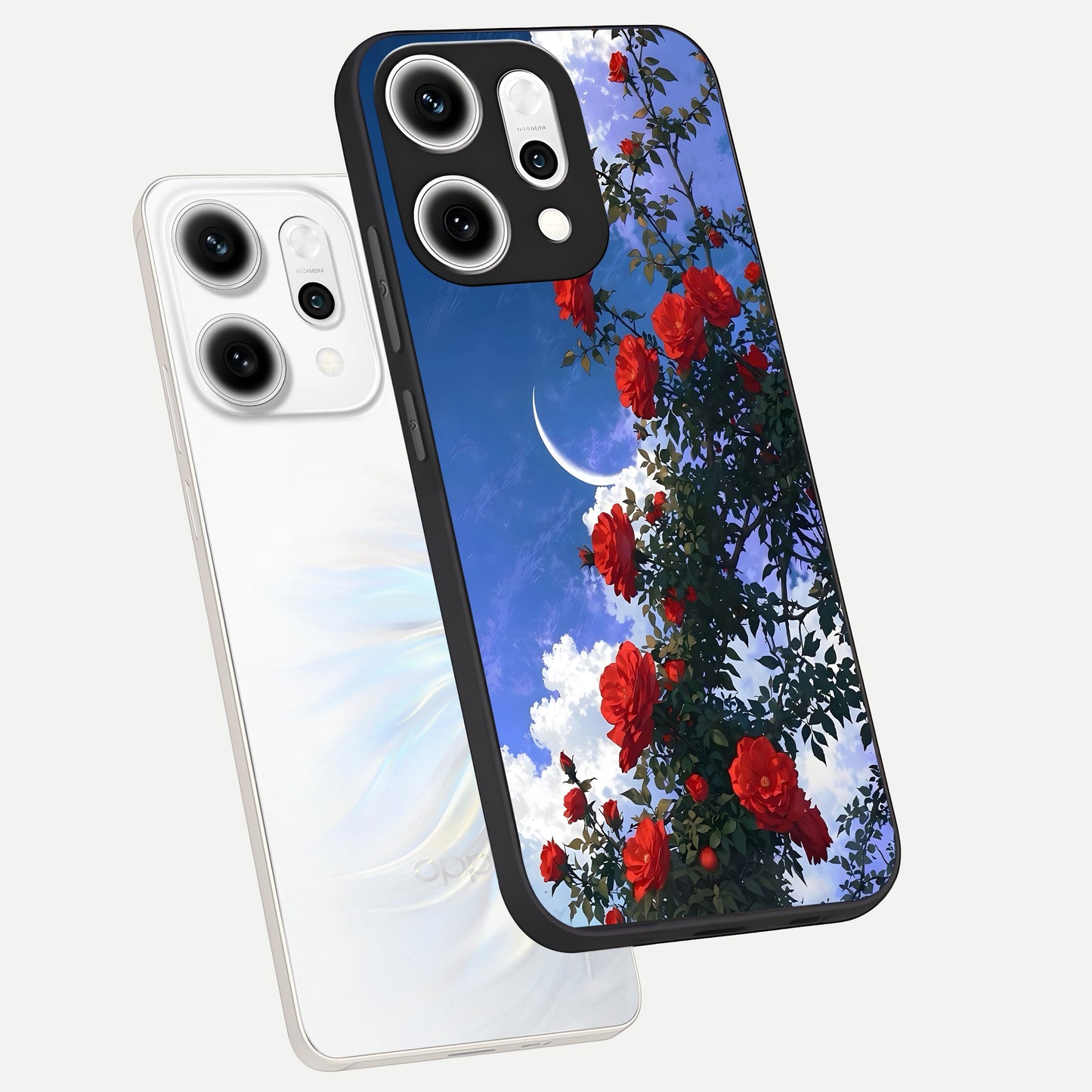  Rose Drift Flowers phone case For Oppo Reno 14 Pro showing premium glass back cover with detailed artwork