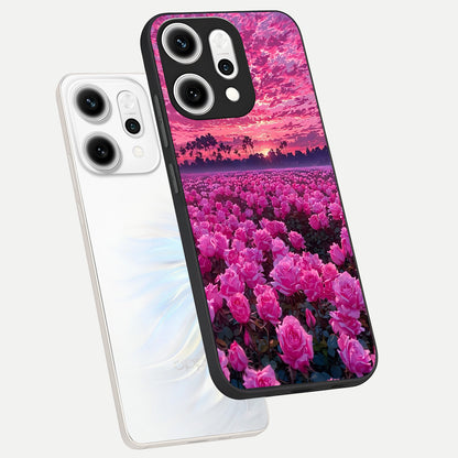  Rose Sunset Valley phone case For Oppo Reno 14 Pro showing premium glass back cover with detailed artwork