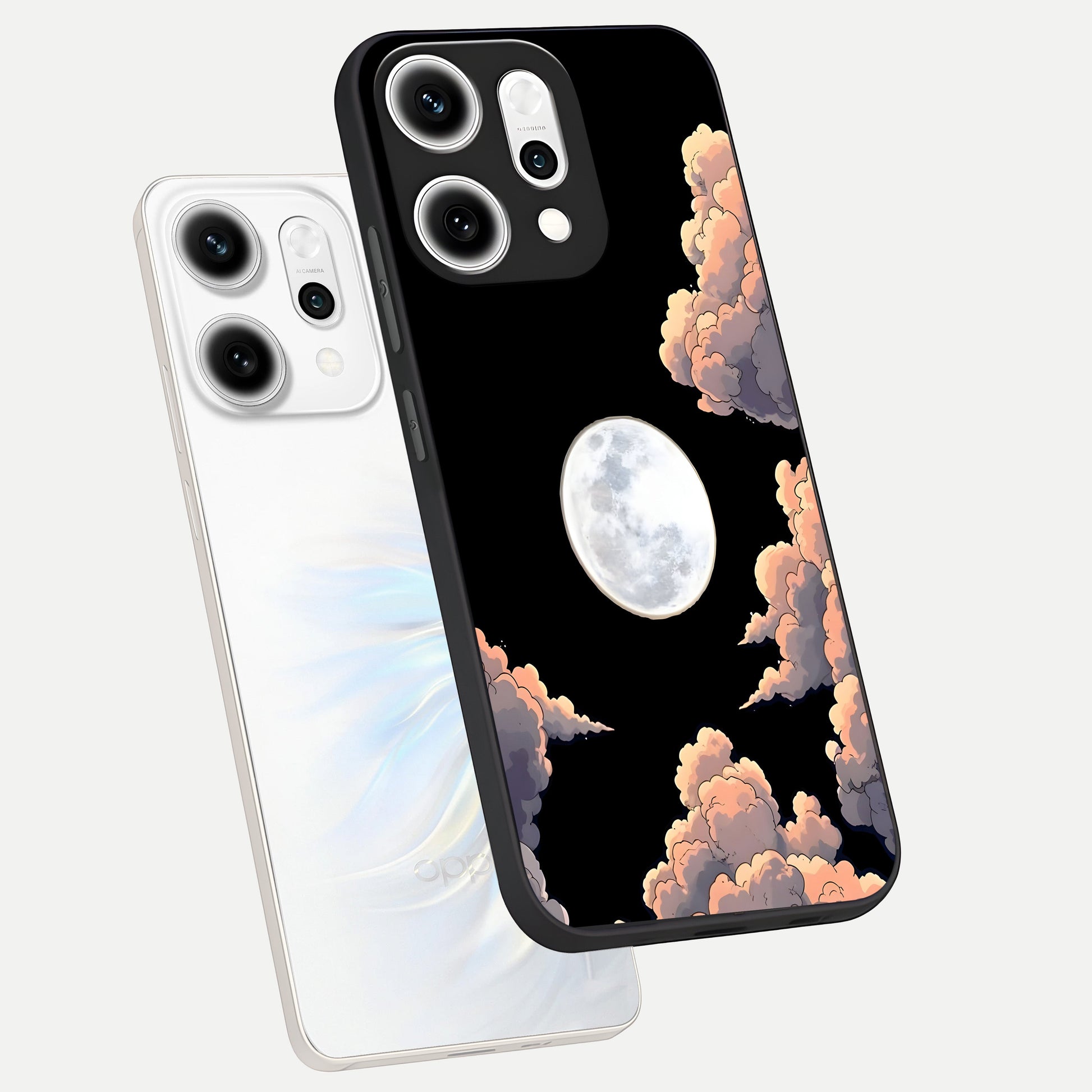  Shade Cloud Moon phone case For Oppo Reno 14 Pro showing premium glass back cover with detailed artwork
