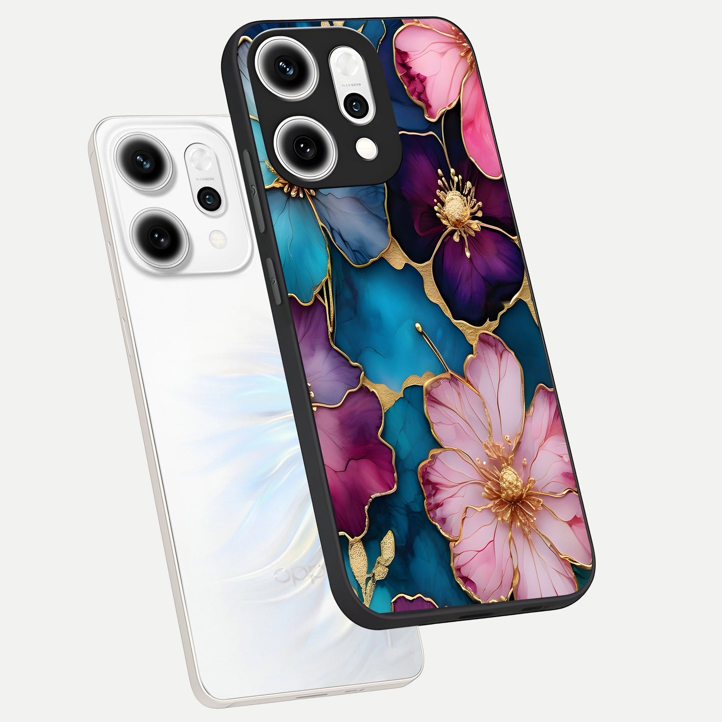 Sparkle Floral phone case For Oppo Reno 14 Pro showing premium glass back cover with detailed artwork
