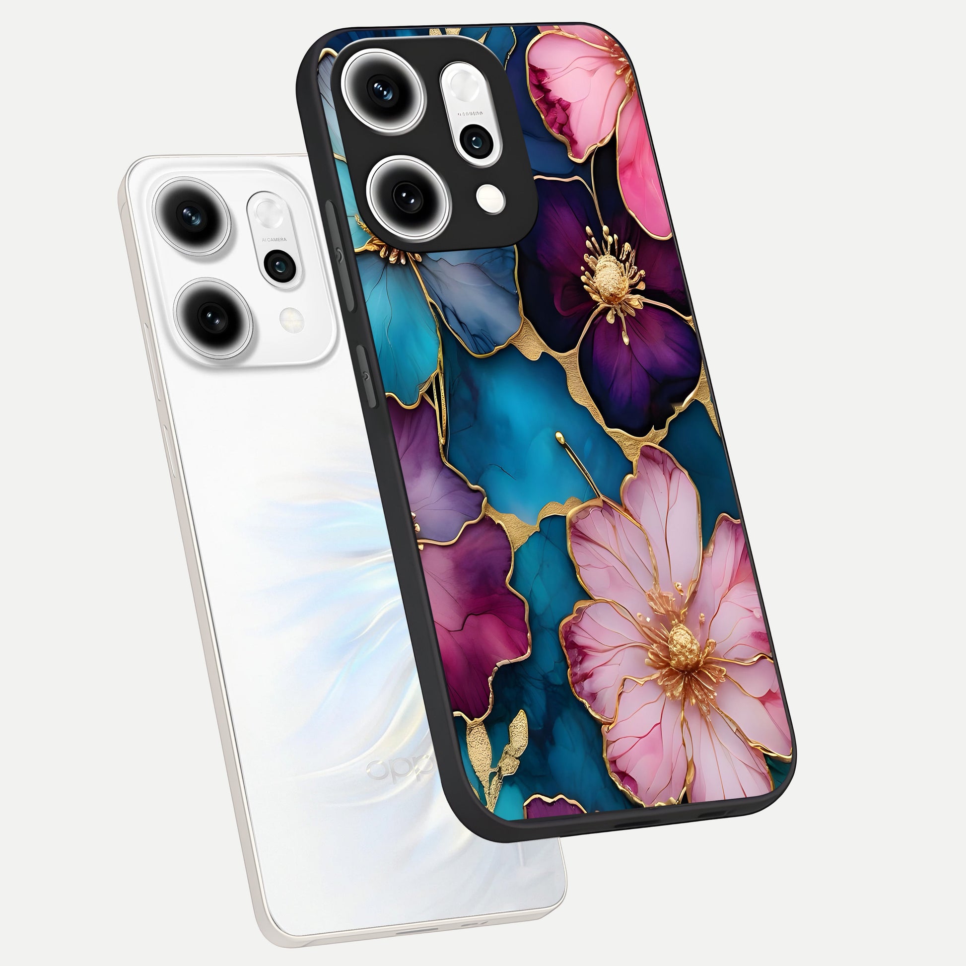  Sparkle Floral phone case For Oppo Reno 14 Pro showing premium glass back cover with detailed artwork