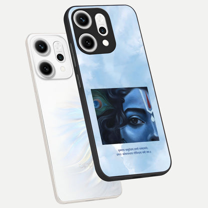  Spiritual Krishna phone case For Oppo Reno 14 Pro showing premium glass back cover with detailed artwork