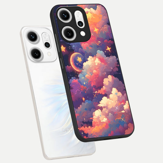  Starlit Dream Clouds phone case For Oppo Reno 14 Pro showing premium glass back cover with detailed artwork