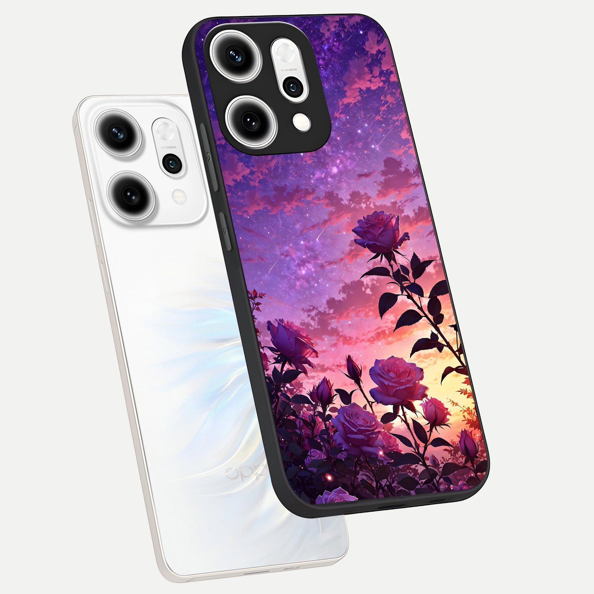  Starlit Rose Twilight phone case For Oppo Reno 14 Pro showing premium glass back cover with detailed artwork
