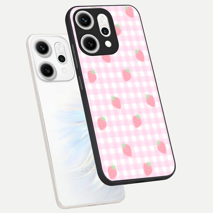  Strawberry Picnic Love phone case For Oppo Reno 14 Pro showing premium glass back cover with detailed artwork