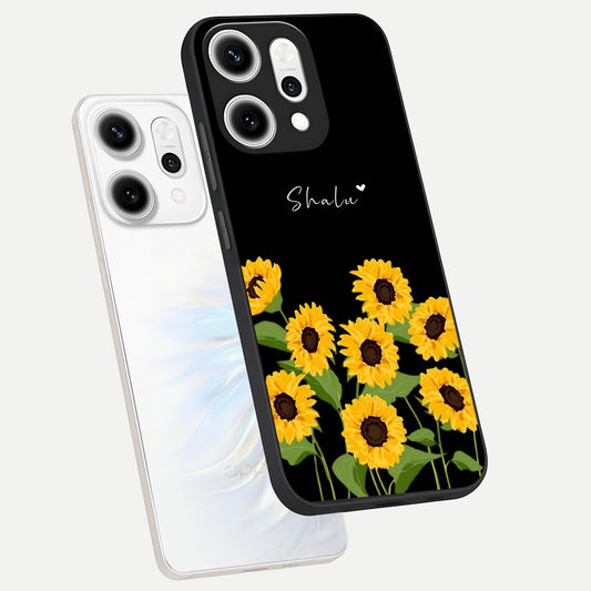  Sunflower Sky Bloom phone case For Oppo Reno 14 Pro showing premium glass back cover with detailed artwork