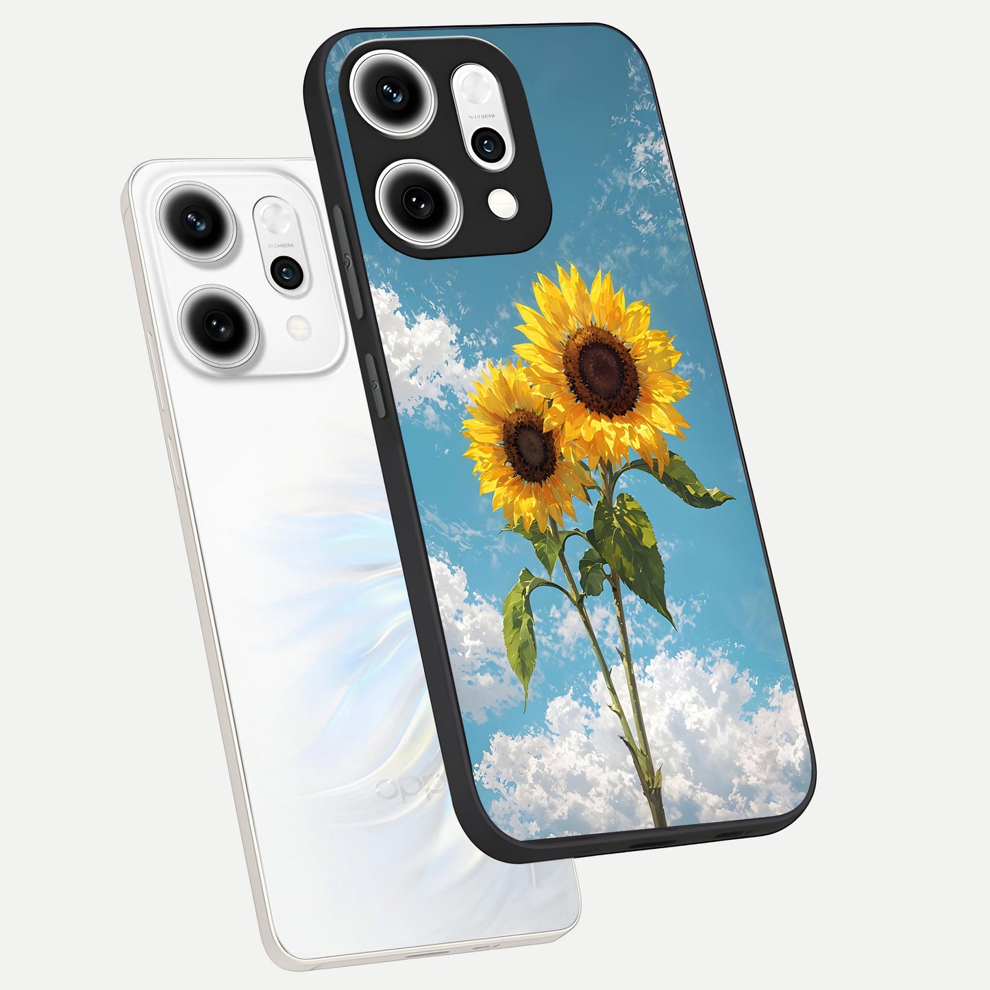  Sunlit Daisy Glow phone case For Oppo Reno 14 Pro showing premium glass back cover with detailed artwork