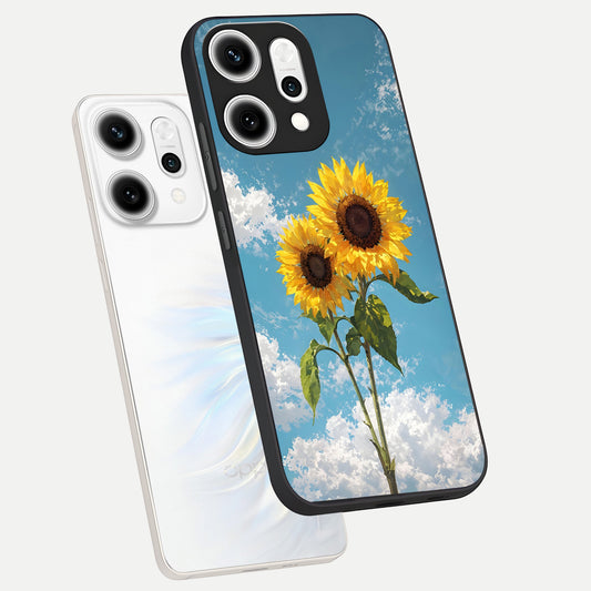  Sunlit Daisy Glow phone case For Oppo Reno 14 Pro showing premium glass back cover with detailed artwork