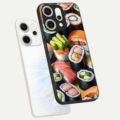  Sushi Food Pattern phone case For Oppo Reno 14 Pro showing premium glass back cover with detailed artwork