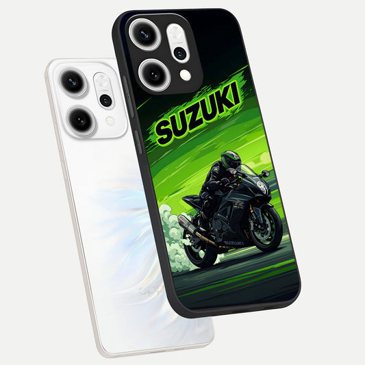  Suzuki Speed Beast phone case For Oppo Reno 14 Pro showing premium glass back cover with detailed artwork
