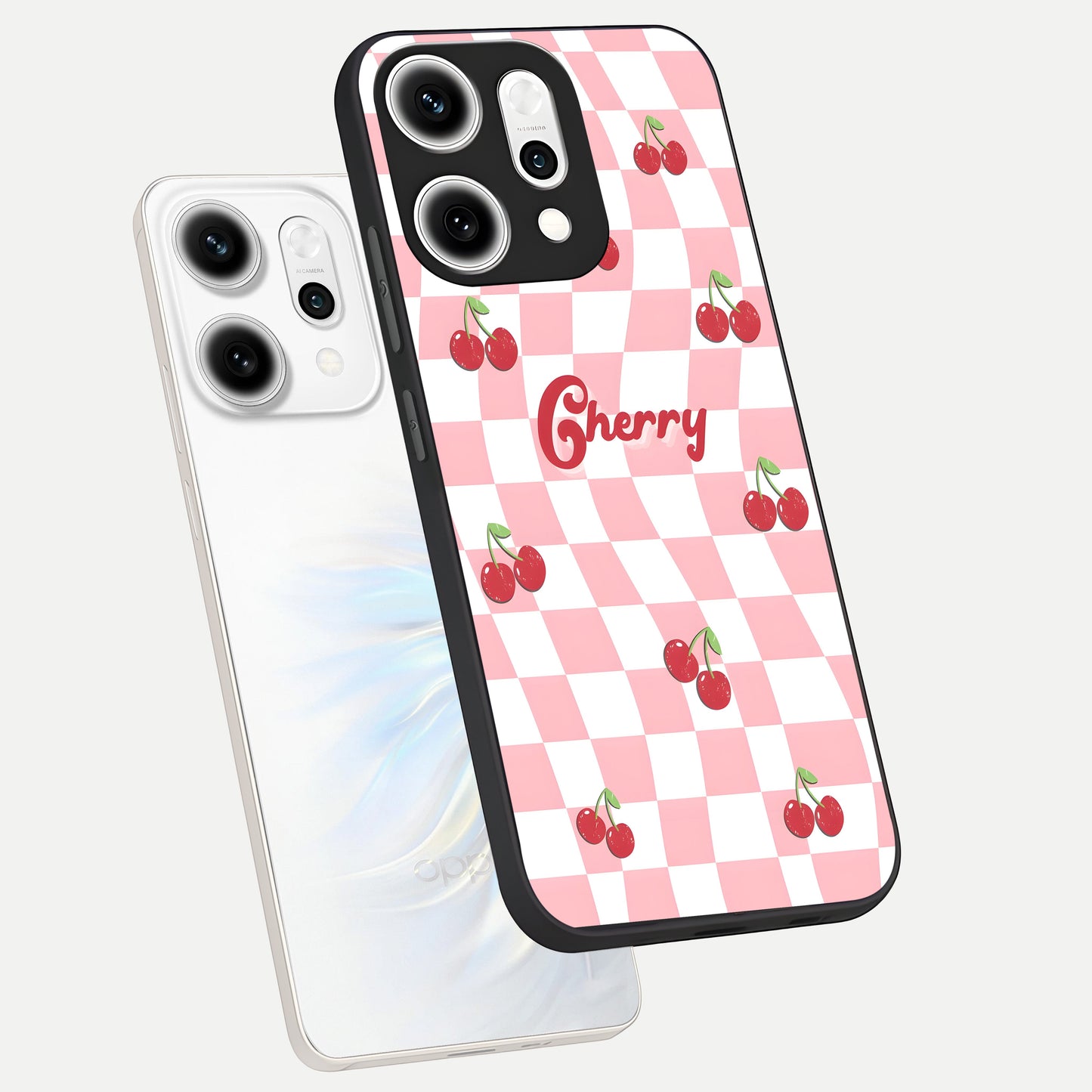  Sweet Cherry Vibes phone case For Oppo Reno 14 Pro showing premium glass back cover with detailed artwork