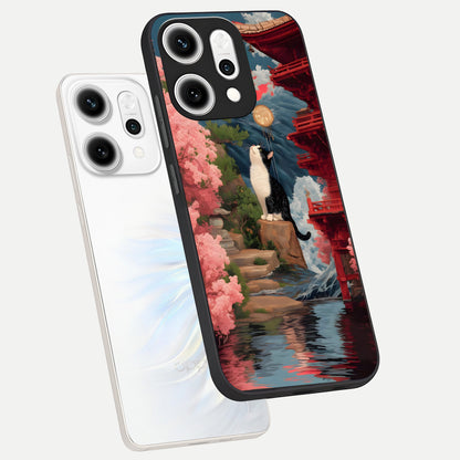  Temple Cat Scenery phone case For Oppo Reno 14 Pro showing premium glass back cover with detailed artwork