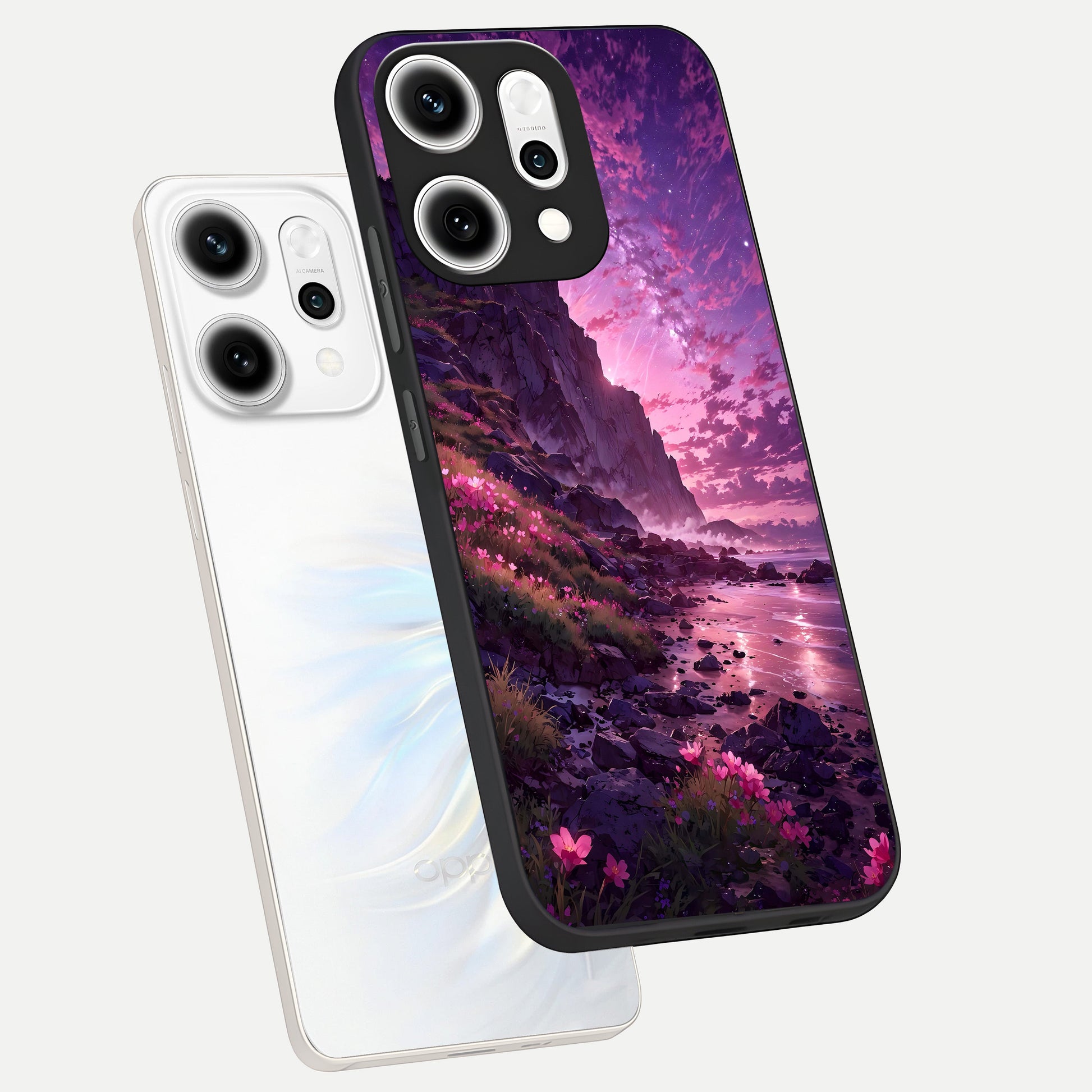  Twilight Blossom Coast phone case For Oppo Reno 14 Pro showing premium glass back cover with detailed artwork