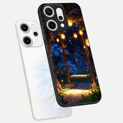  Twilight Garden Swing phone case For Oppo Reno 14 Pro showing premium glass back cover with detailed artwork